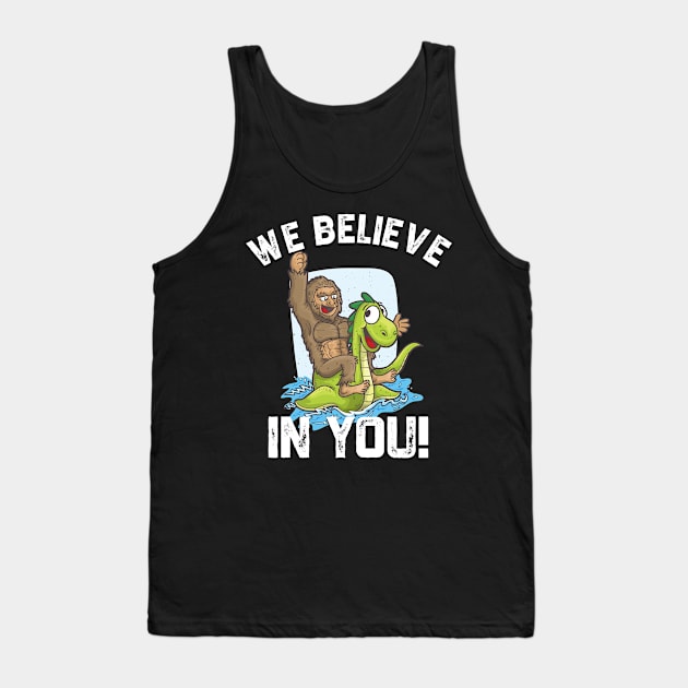 Bigfoot Riding Nessie We Believe in You Loch Ness Tank Top by Bluebird Moon